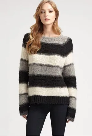 Alice + Olivia Baby Alpaca Merino Wool Gray Black White Striped Sweater thumbnail 1
