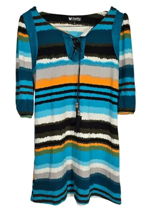 Papillon Striped Lace Up Tassel Dress Teal Orange Gray White Black Size‎ S thumbnail 1