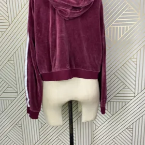 Adidas Originals Hoodie Sweatshirt Cropped Velour Purple Red Size US‎ Small thumbnail 9
