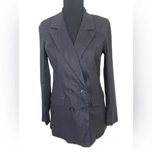 Evereve Minimalist Alexa Black Linen Double-Breasted Blazer Career Office Work thumbnail 3