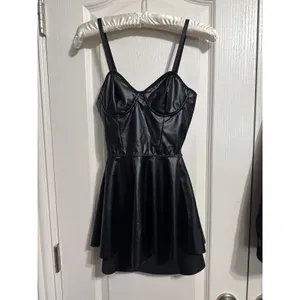 Faux Leather Bustier Mini Dress Open Back Coquette Night Out Baddie Rave Costume thumbnail 2