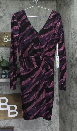 Siena Womens Metallic Side-Twist Long-Sleeve Dress SATN1869 Purple Multi 14 thumbnail 1