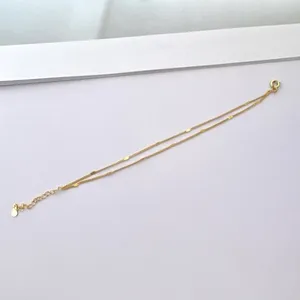 Adjustable Double Layer Link Chain Bracelet for Women Gold thumbnail 4