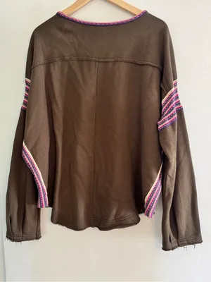 NATURAL LIFE Olive Green Knit Trim Sweatshirt with Colorful Trim thumbnail 5