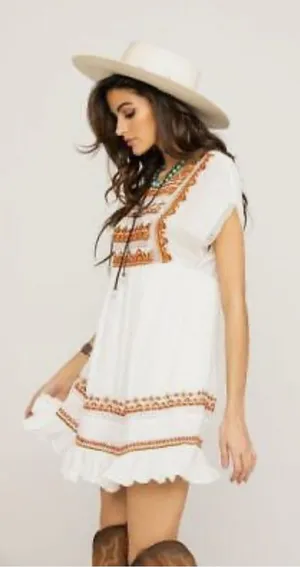 Free People Sunrise Wanderer boho mini dress white XS S thumbnail 1