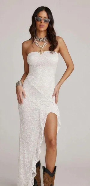 White Lace Maxi Dress Size M thumbnail 1