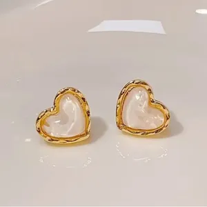 Gold and White Heart Earrings thumbnail 3