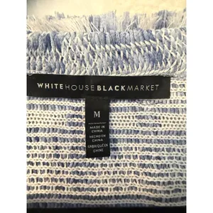 White House Black Market Blue Textured Fringe Open‎ Front Cardigan Medium thumbnail 5