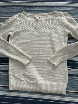 Loft Cottage Coastal 100% Cotton Sweater Women Ivory Size XS thumbnail 2