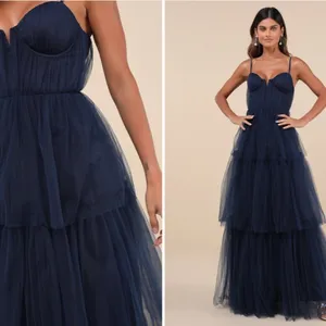 LULU's Prom Wedding Boho Sexy Elegant Tiered Ruffles Tulle Chic Boho Maxi Dress thumbnail 3