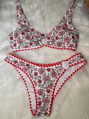 Red & white floral bikini set #summer #floral #swimwear #bikini #cute thumbnail 3
