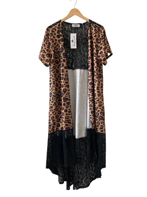 Leopard Print Black Lace Long Duster Kimono Cardigan NWT Boho Goth thumbnail 2