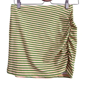 Hurley Striped Ribbed Ruched‎ Mini Skirt Yellow Green Pink Size M thumbnail 1