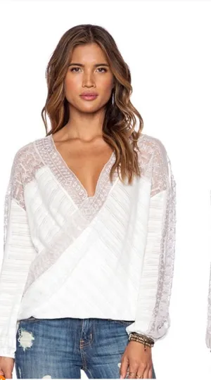 Free People Valley City Ivory Mesh Burnout Surplice Top thumbnail 1