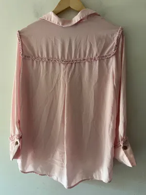 Zara‎ Pink Fringe Long Sleeve Button Down Top thumbnail 4