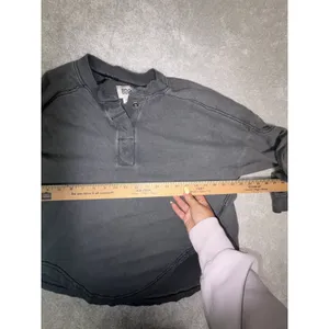 BDG Logan Oversized Cropped Long Sleeve Boxy Henley Top Gray S thumbnail 8