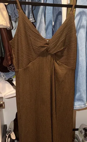 H&M Brown Textured Midi Dress thumbnail 1