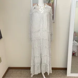 Anthropologie Long-Sleeve Smocked Tiered Polka Dot Maxi Dress Size Small New thumbnail 3