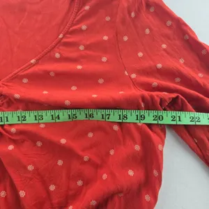 American Eagle -590 Red‎ Floral Print Long Sleeve V-Neck Ruched Blouse - Large thumbnail 6