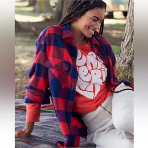 Aerie LumberJane Red & Blue Buffalo Plaid Soft Brushed Flannel Shirt - size M thumbnail 9