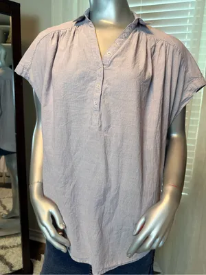 BDG Urban Outfitters Cotton Striped Popover Blouse Medium Lilac Striped Casual thumbnail 3