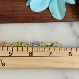 14K Gold Plated XP Multi Color Emerald Link Bracelet Fold Over Clasp 7.5 Inch thumbnail 2
