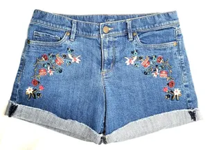 Loft Embroidered Denim Shorts Floral thumbnail 1