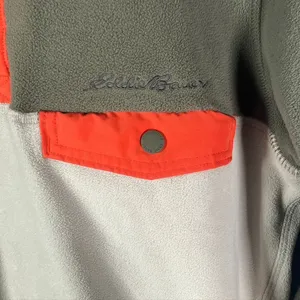 Eddie Bauer Fleece Pullover Mens Small Snap‎ Button Pocket Olive Green Beige thumbnail 2