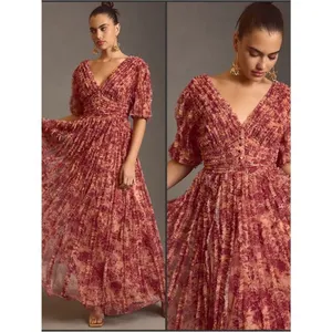 NWT Mac Duggal 8013 V-Neck Ruffled Mesh Dress Size 8 thumbnail 2
