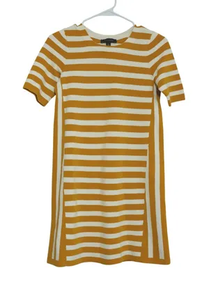 Ann Taylor Size XS Sheath Dress Mustard Yellow Striped Cotton‎ Knit Short Sleeve thumbnail 1