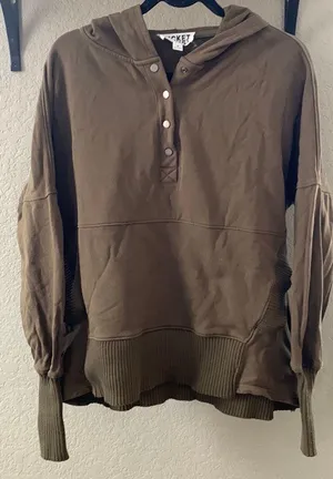 BUCKET LIST Boutique Olive Henley snap hoodie thumbnail 1