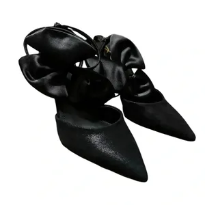 🎀🖤 Sam Edelman Halie Bow Satin Heel Black 5.5 – Very Good‎ 🖤🎀 thumbnail 3