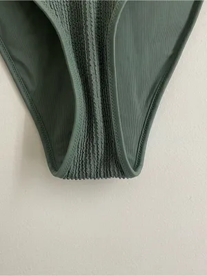 Aerie Cheekiest Tie Side Bikini Bottom size L Sage Olive Green Textured Swim thumbnail 5