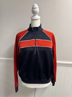 Frame Colorblock Mock Neck 1/4 Zip Pullover Sweatshirt Blue Red Small Retro 90s thumbnail 13