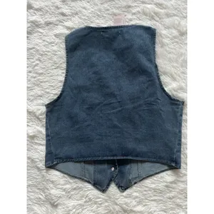 NWT Happily Grey Denim Vest Medium Wash Button Front Cropped Waistcoat Size M thumbnail 8