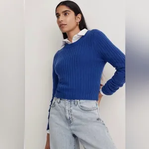 Madewell Readfield Pullover Wool Cropped Sweater in Voyage Cobalt Blue Sz Medium thumbnail 2