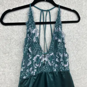 Auden Plunge Babydoll Nightie Satin Lace Strappy Back Nightie Women’s L Teal thumbnail 3