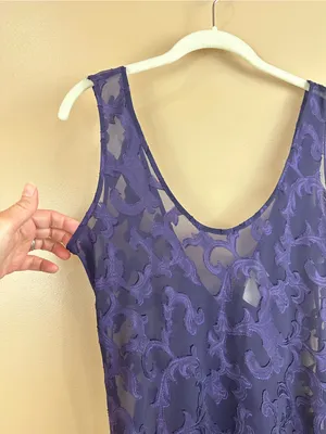 Vintage 90s Victoria’s Secret Gold Label Purple Maxi Slip Dress Sheer Scroll S thumbnail 3
