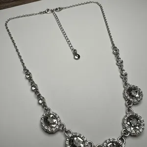 Roman Clear Rhinestone Silver Tone Necklace Signed RMN Adjustable Length thumbnail 13