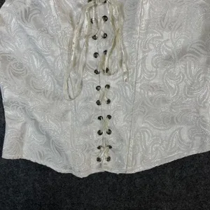 Just The Girls Ivory Jacquard Corset Top Lace Up Damask Sleeveless Bodice Large thumbnail 10