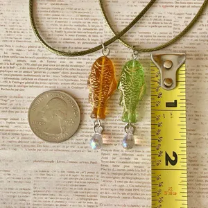 Handmade quality Czech glass amber fish boho funky necklace🌀🐟💙 thumbnail 5