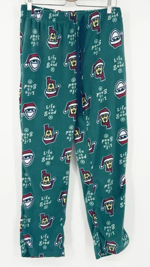 Life Is Good Womens Christmas Dog Santa Hat Fleece‎ Lounge Sleep Pajama Pants L thumbnail 1