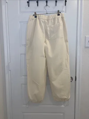 Madewell Cream Cargo Parachute Pants Pull On Drawstring Utility Sz M thumbnail 3
