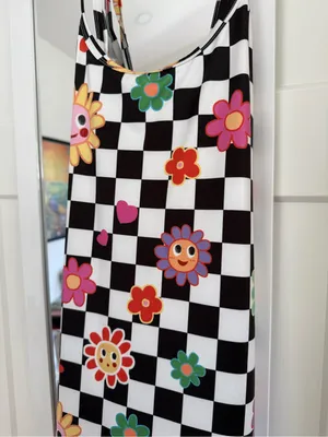 SHEIN Qutie Plus Size Black & White Gingham Dress With Flower Print XL thumbnail 7