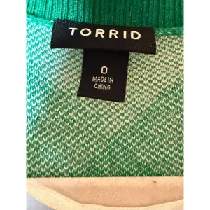 Torrid Cardigan Open Front Sweater Green White Checkered Print Sz 0 (L)‎ thumbnail 4