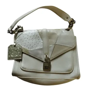 Steve Madden Padlock Flip Satchel Cream Patchwork Neutral Shoulder/Handbag Purse thumbnail 1