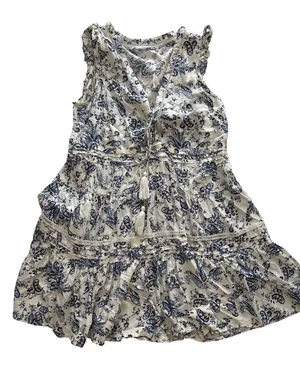 Lucky Brand White and Navy Floral Tiered Dress thumbnail 1