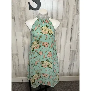 Green floral flare dress size small thumbnail 2