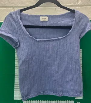 Aritzia Wilfred Parcel Top Periwinkle Pointelle Sweater Size M thumbnail 1
