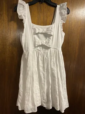 Francesca's White Ruffle Mini Dress With Bows thumbnail 3